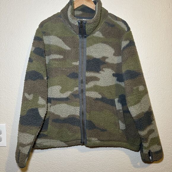 Old Navy Womens XL Sherpa Fleece Camo Full Zip Thumb Holes Sweater Cozy Soft - Picture 1 of 7